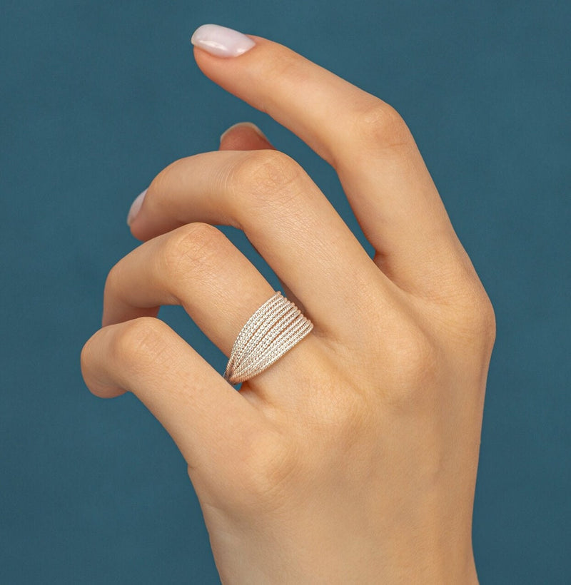 Sterling Silver Geometric Open Bar Ring For Women - Adjustable Dainty Statement Ring