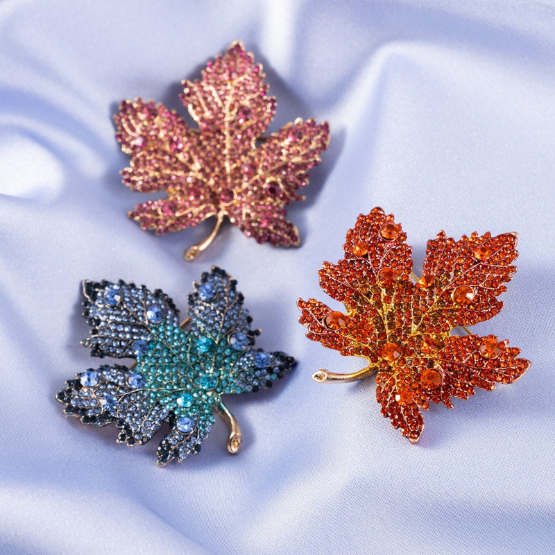 Orange Maple Leaf Brooch - Crystal Leaf Pin For Women's Fall & Christmas Fashion