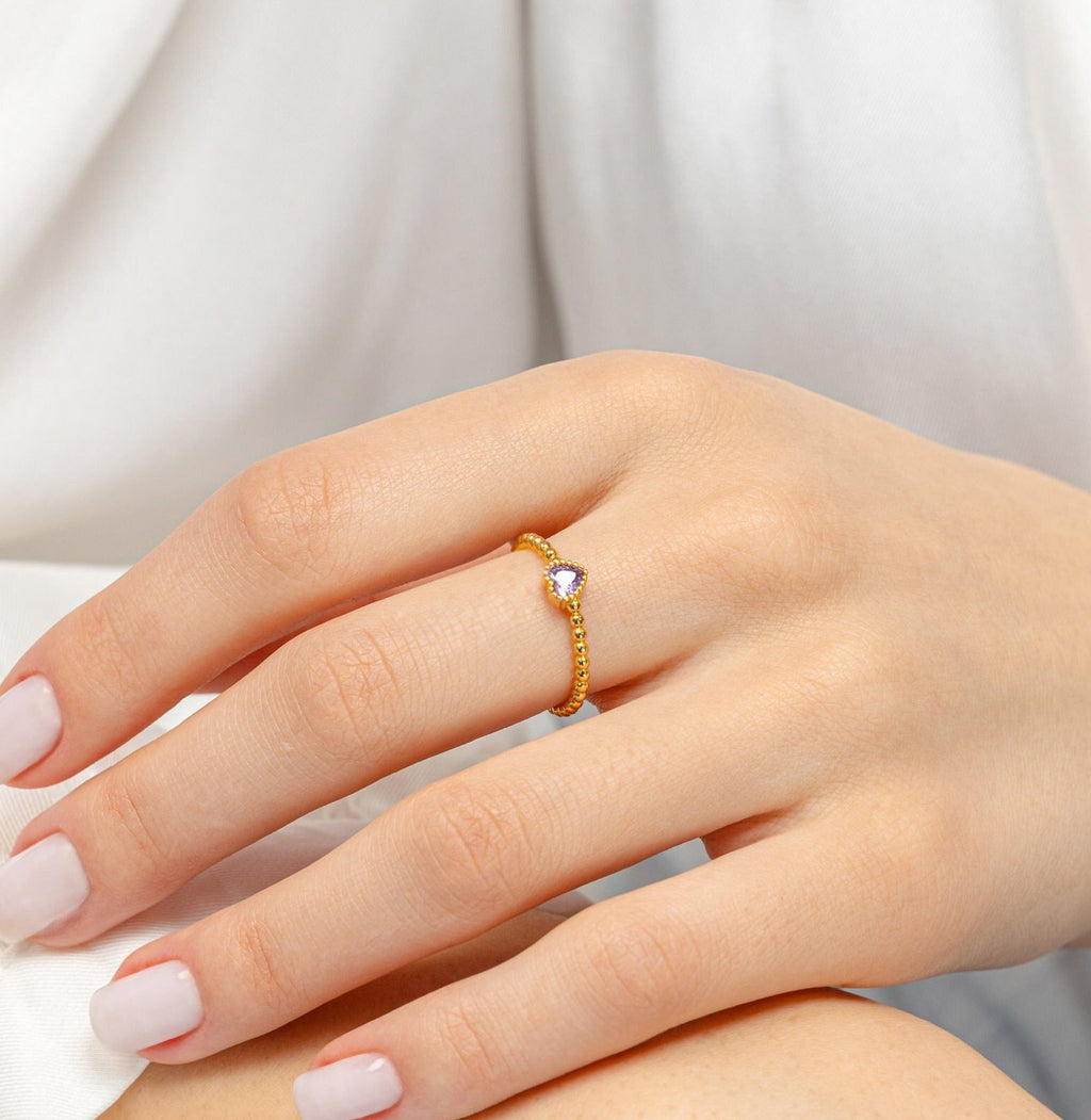 Purple Heart Ring, Dainty adjustable ring, Gift for girlfriend, One size ring, Heart Jewelry