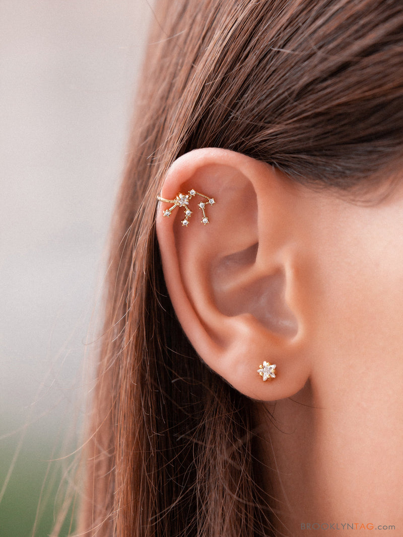Aquarius Constellation Ear Cuff Earring with Crystals