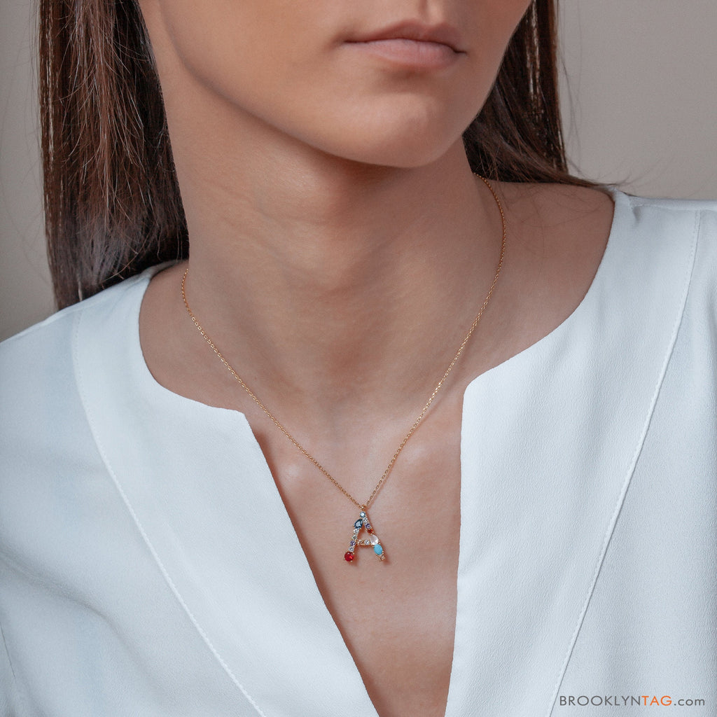 Initial Necklace, Letter A necklace, personalized Necklace with Letter A, Initial Jewelry, Jeweled Letter Necklace, Name jewelry, bff gift