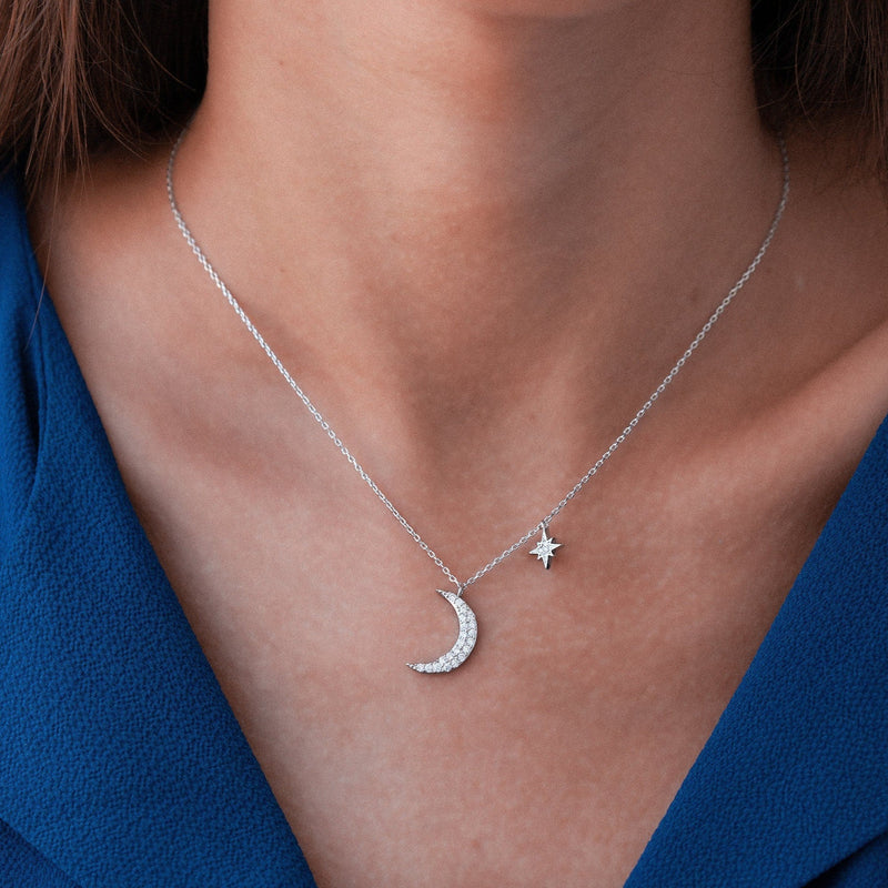 Dainty moon and hot sale star necklace