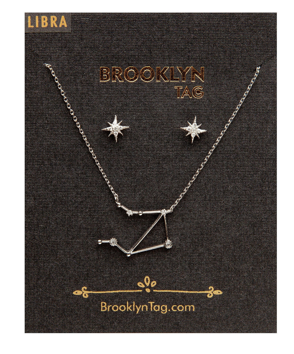 Libra Zodiac Necklace, Constellation Jewelry, 18k Gold Plated Necklace and Star Studs Set, Libra Gift