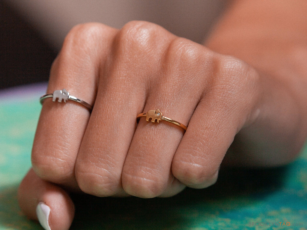 Elephant Ring with Crystals, Animal Jewelry, Adjustable Dainty Ring, Delicate Minimalist Ring, Tiny Elephant Charm, Good luck jewelry