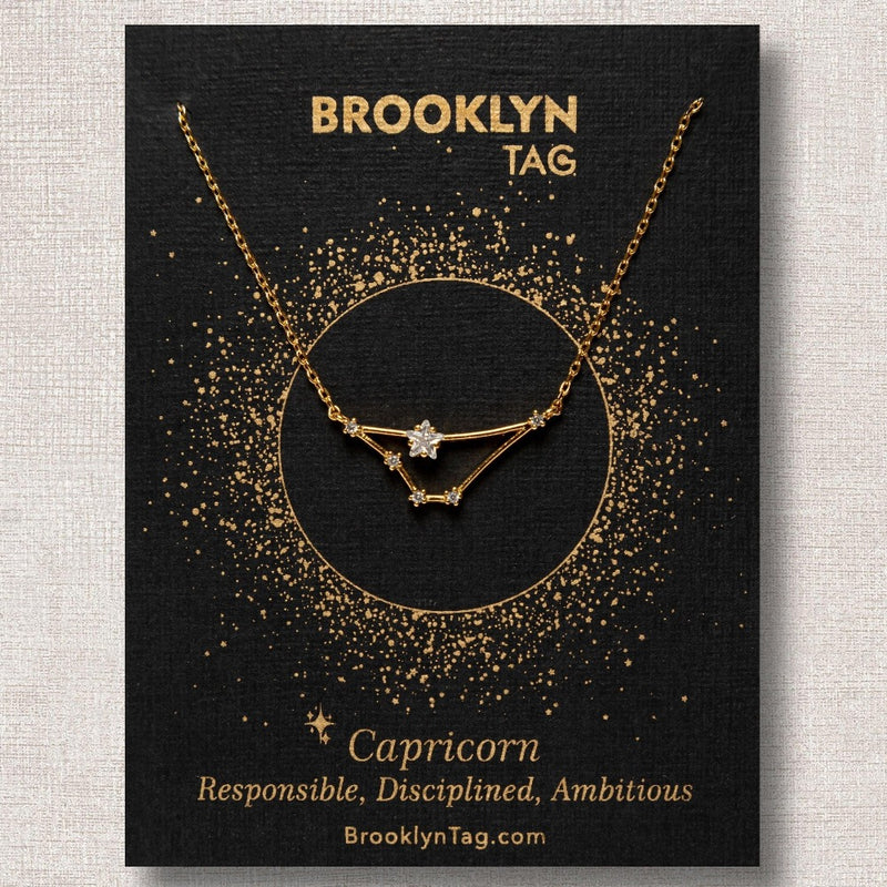 Capricorn Zodiac Constellation Necklace with Crystals – Brooklyn Tag