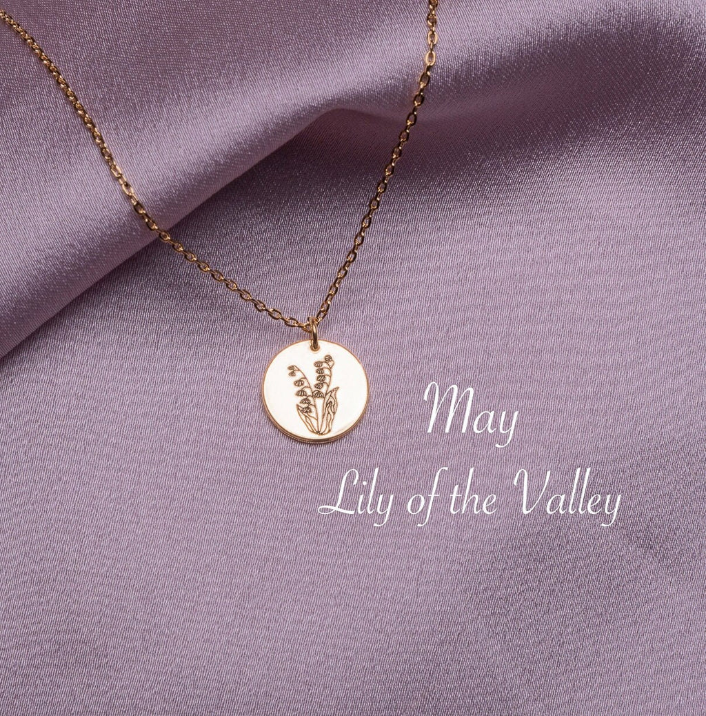 May Birth Flower Necklace, Bridesmaids gift, 14k Gold Dipped Flower pendant, Dainty Birth month floral Jewelry, Ready to ship gift