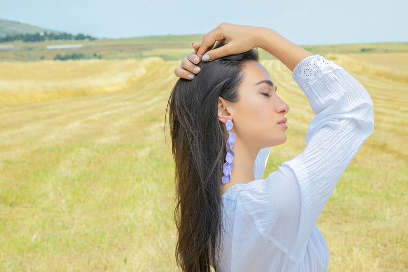 Flower Petal Long Dangle Earrings