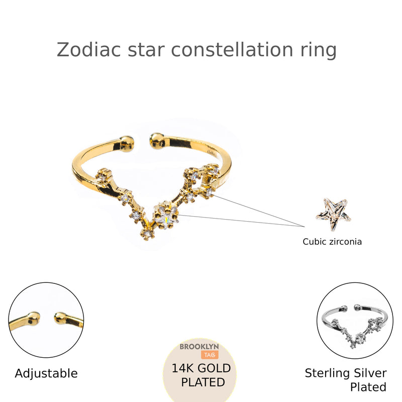 Aquarius Zodiac Constellation Ring with Zircon