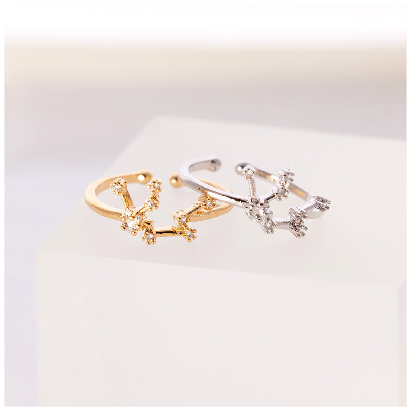 Zodiac Constellation Adjustable Ring with Zircon