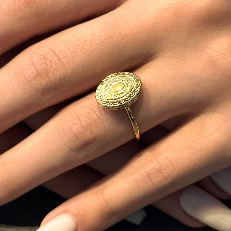 Tiny Gold Locket Ring