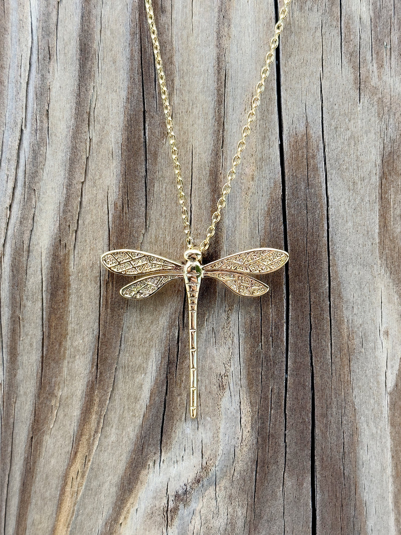 Dragonfly Necklace 14k Gold plated