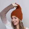 Ginger-Knit Head Scarf Merino Wool, Neck Warmer, Warm Ginger Brown Headscarf, Hand Knit Kerchief, Triangle HeadBand