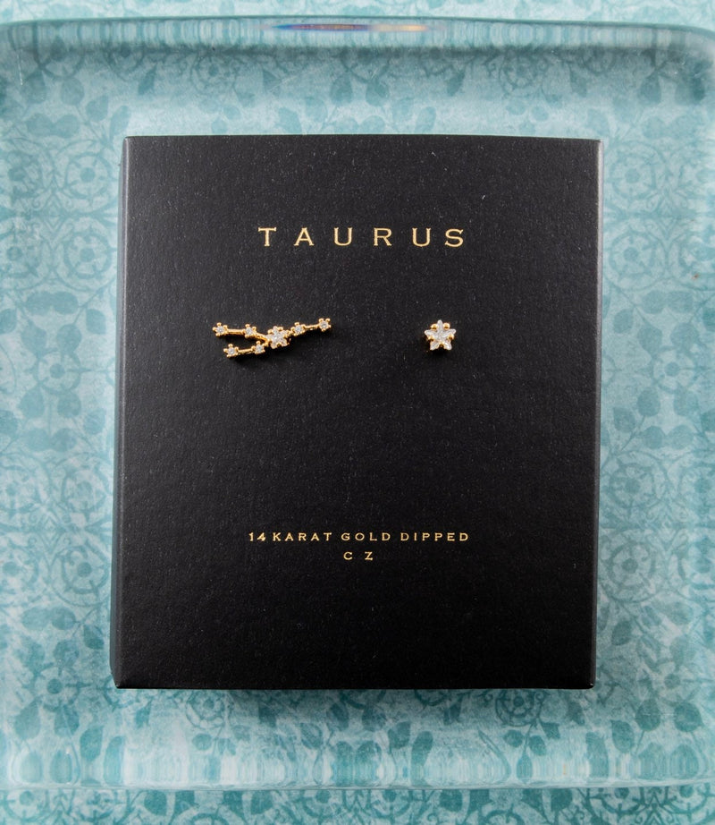 Taurus Sign Constellation Necklace and Studs Set, Celestial Jewelry Zodiac Sign Necklace and Earrings set, Taurus Birthday Gift Set