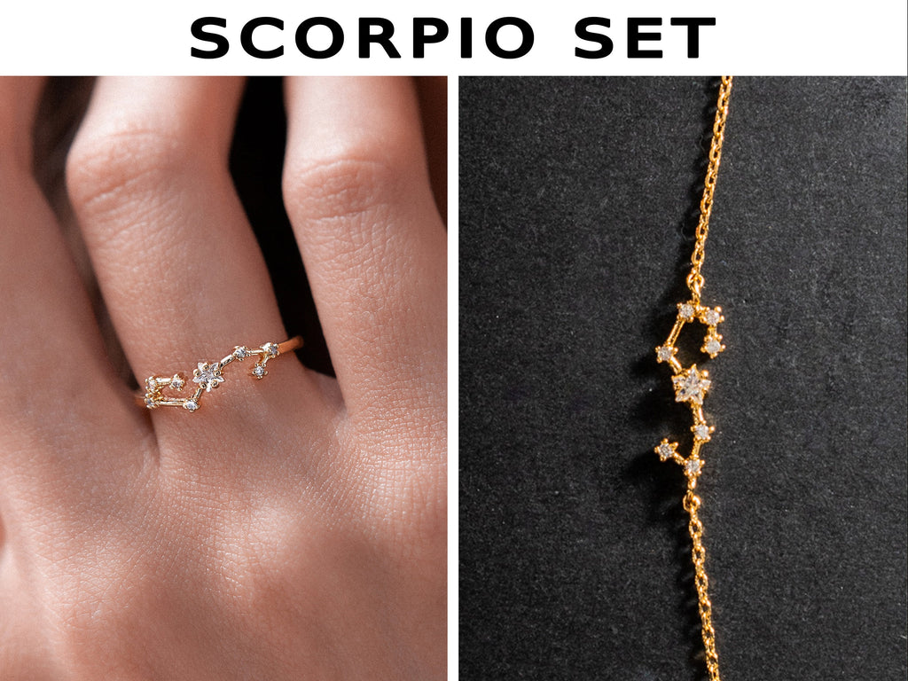 Scorpio Zodiac Constellation Bracelet and Ring Matching Set, Celestial Jewelry Set, Zodiac Sign Jewelry, Scorpio Birthday Gift Set