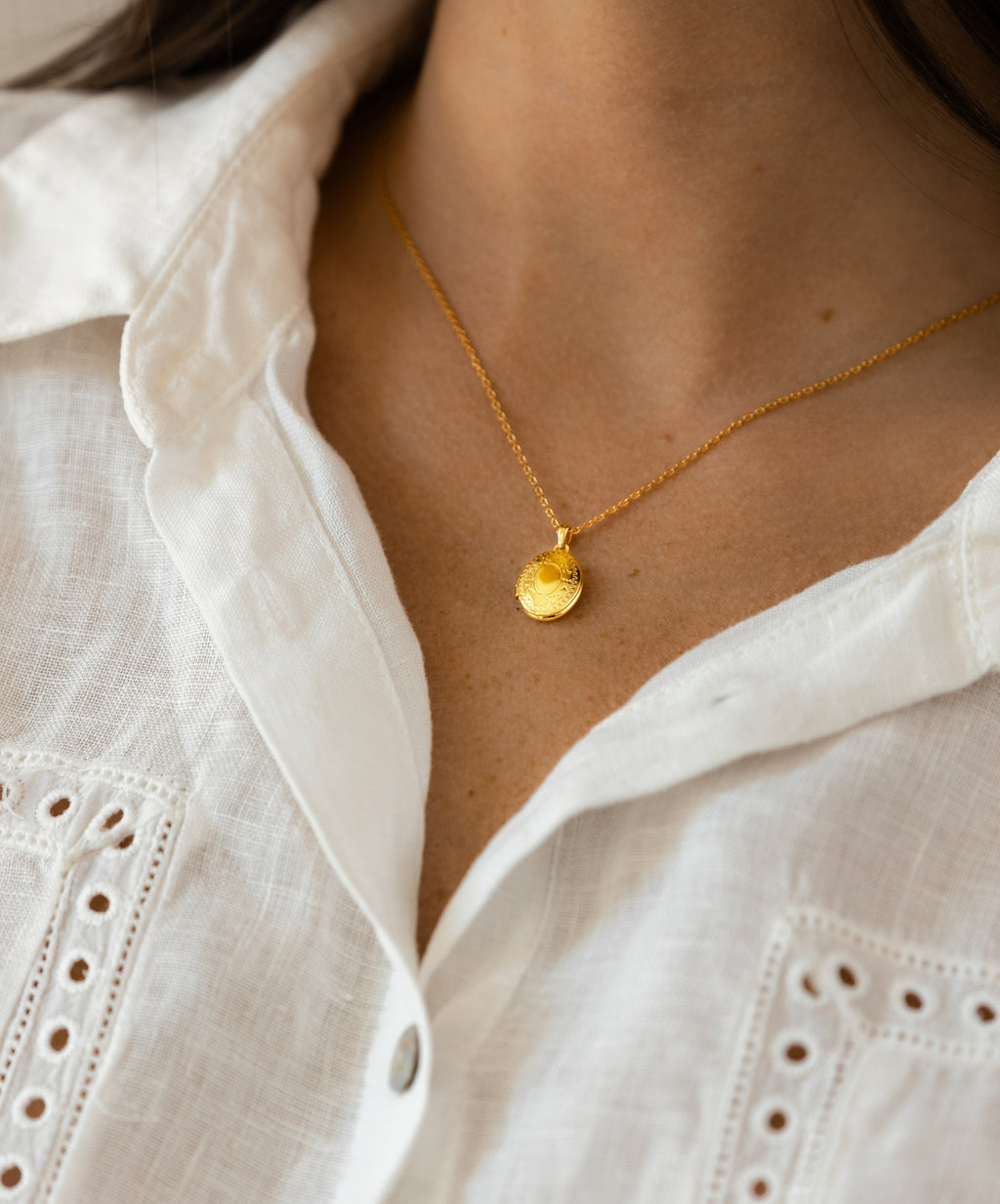 Gold Locket Charm Necklace