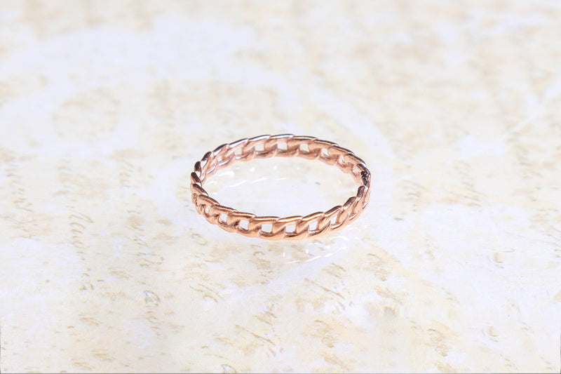 Cable Chain Ring, 14k Gold Plated Simple Sterling Silver Ring, Gift For Her, Chain Ring in Rose Gold, Dainty Minimalist Ring