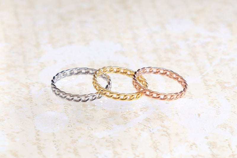 Cable Chain Ring, 14k Gold Plated Simple Sterling Silver Ring, Gift For Her, Chain Ring in Rose Gold, Dainty Minimalist Ring