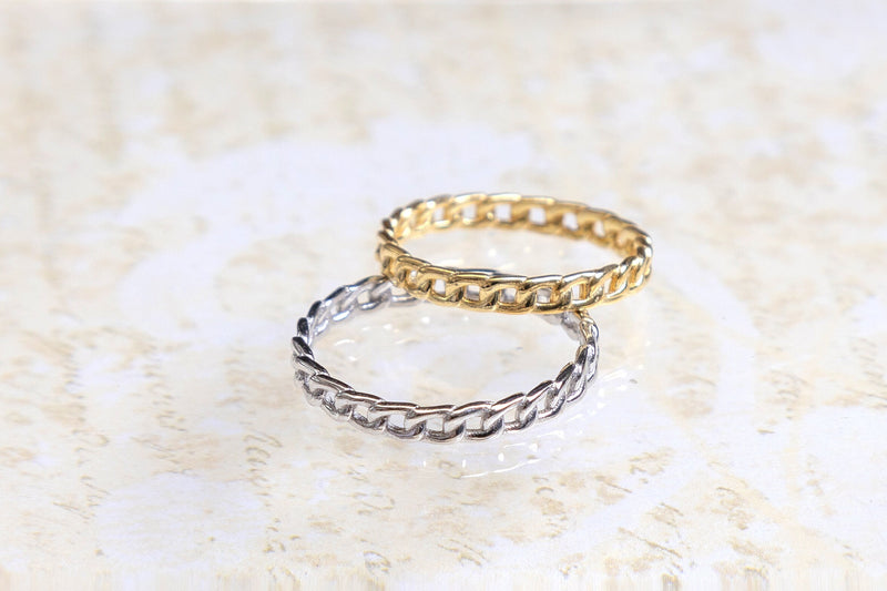 Cable Chain Ring, 14k Gold Plated Simple Sterling Silver Ring, Gift For Her, Chain Ring in Rose Gold, Dainty Minimalist Ring