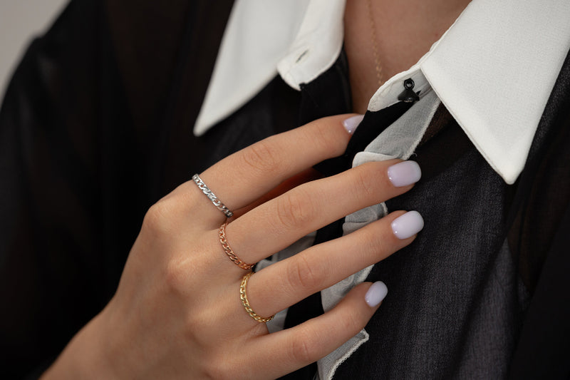 Cable Chain Ring, 14k Gold Plated Simple Sterling Silver Ring, Gift For Her, Chain Ring in Rose Gold, Dainty Minimalist Ring