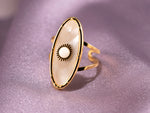 Statement Ring Gold with Natural Mother of Pearl, Oval Shell Ring Stainless Steel, Adjustable Gold Ring, Gift for Her