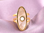 Statement Ring Gold with Natural Mother of Pearl, Oval Shell Ring Stainless Steel, Adjustable Gold Ring, Gift for Her