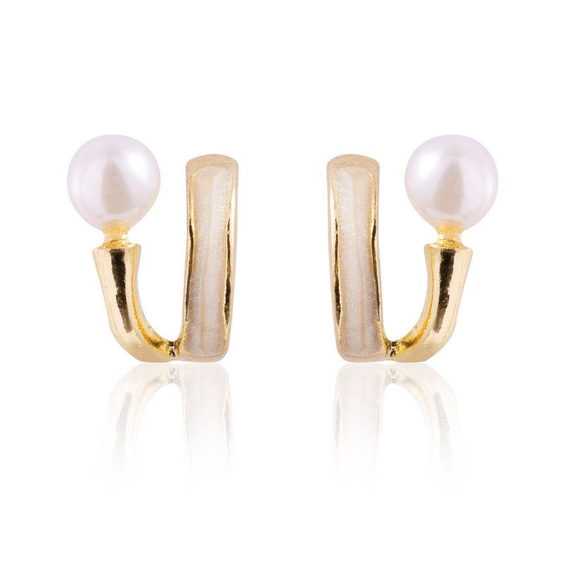 Tiny Enameled Studs with Pearl, Tiny Gold Stud Earrings, Minimalist Pearl Studs, Gift for her