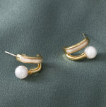 Tiny Enameled Studs with Pearl, Tiny Gold Stud Earrings, Minimalist Pearl Studs, Gift for her