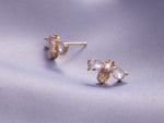 Dainty Bumble Bee studs with Zircon, 14k Gold Plated Bee jewelry, Bee stud earrings with Cubic Zircon, Ready to Ship Gift