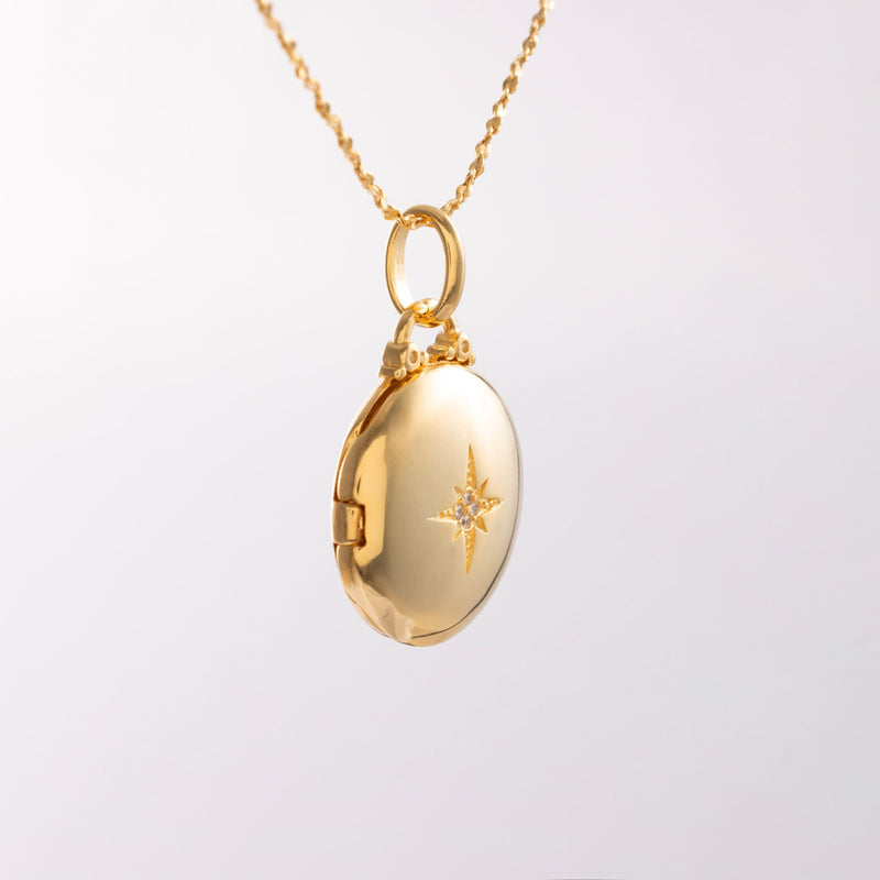 18k Gold Vermeil Locket Necklace, Small Locket Pendant with Zircon Star, Locket Charm Necklace, Gift for her, Mothers Day Gift