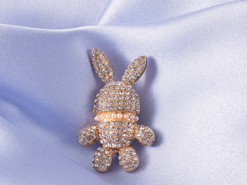 Bunny Brooch, Gold Bunny with Crystals Pin, Brooch with crystals, Gift for Her, Gift for Mom