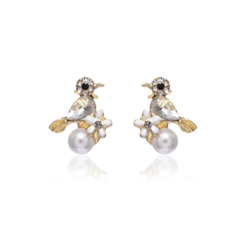 bird studs with pearls