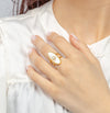 Statement Ring Gold with Natural Mother of Pearl, Oval Shell Ring Stainless Steel, Adjustable Gold Ring, Gift for Her