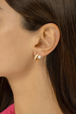 Tiny Enameled Studs with Pearl, Tiny Gold Stud Earrings, Minimalist Pearl Studs, Gift for her