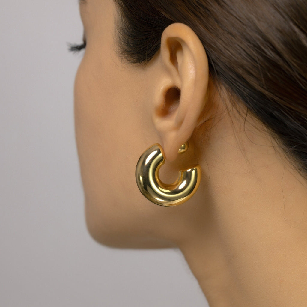 Gold Hoop earrings with ball back, Gold Dipped Open Hoops, Medium Size Bold Hoops, Party Hoops, Ready to ship gift