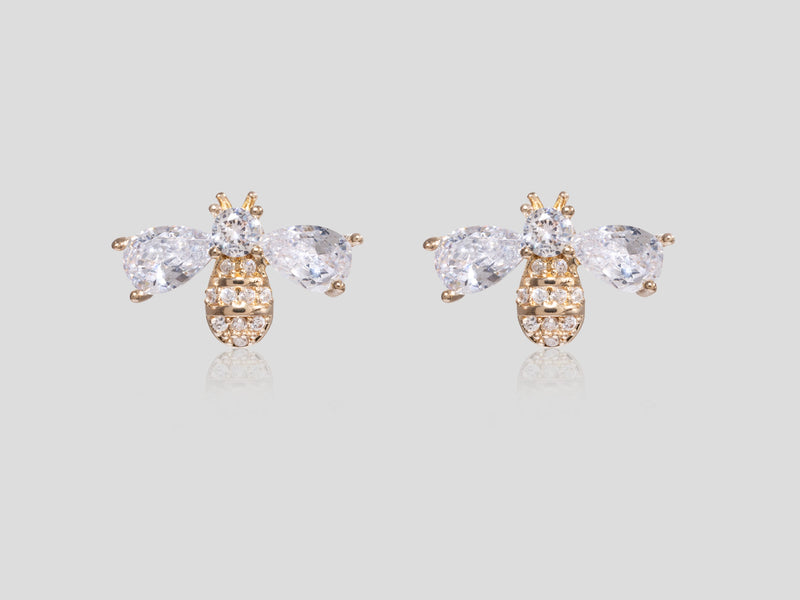 Dainty Bumble Bee studs with Zircon, 14k Gold Plated Bee jewelry, Bee stud earrings with Cubic Zircon, Ready to Ship Gift