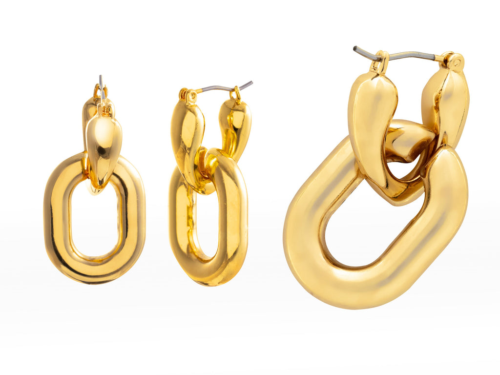 Long Chain Hoop earrings, Gold Dipped Hoops, Basic Everyday Dangle Earrings, Convertible Hoops