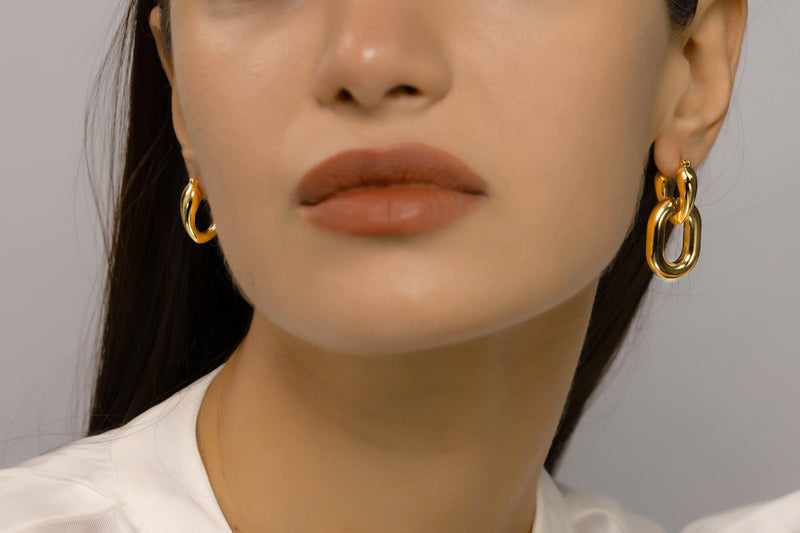 Long Chain Hoop earrings, Gold Dipped Hoops, Basic Everyday Dangle Earrings, Convertible Hoops