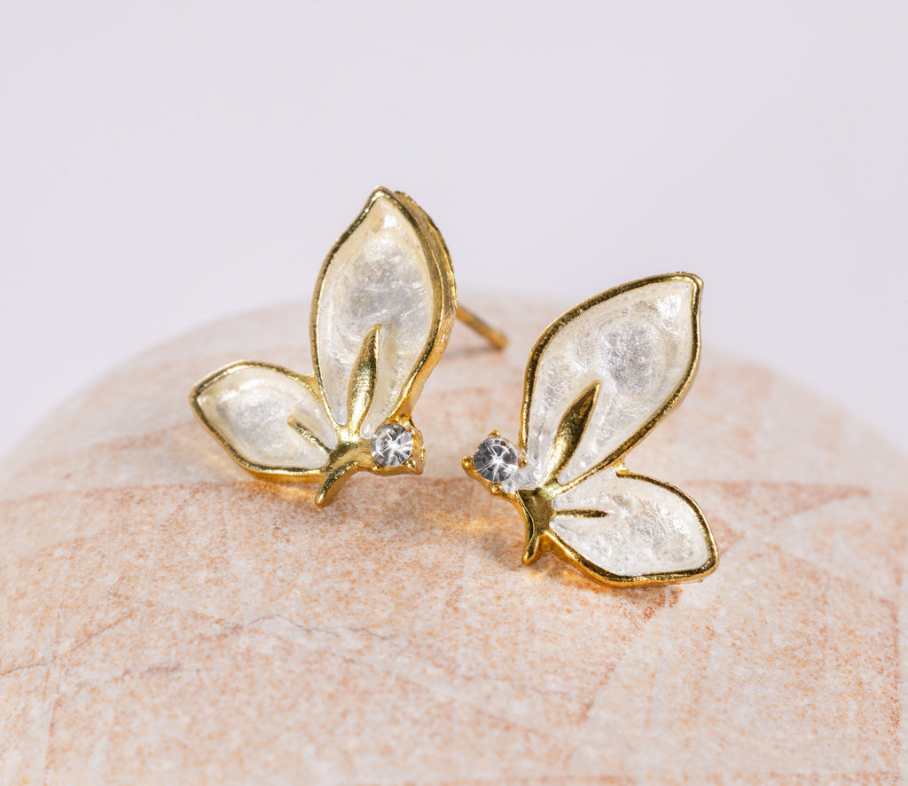 Butterfly wings Enamel Studs, Tiny Gold Stud Earrings, Minimalist Butterfly Studs, BFF Birthday Gift