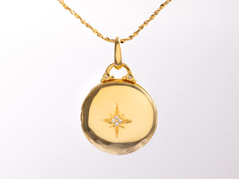 18k Gold Vermeil Locket Necklace, Small Locket Pendant with Zircon Star, Locket Charm Necklace, Gift for her, Mothers Day Gift