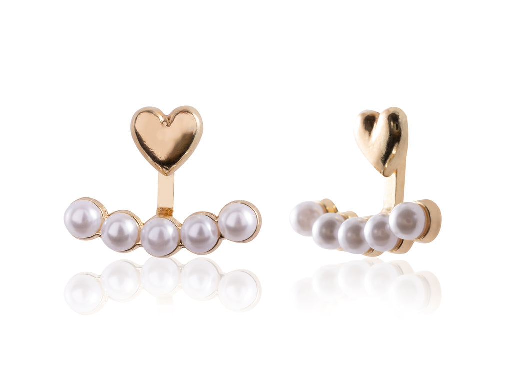 Studs with Pearls and Heart, Tiny Heart and pearls Stud Earrings, Minimalist Pearl Studs, Gift for her