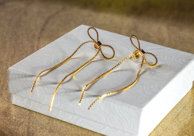 Bow earrings 14k Gold Plated, Statement Bow Stud Earrings, Silver Long Bow Earrings, Ready to Ship Gift