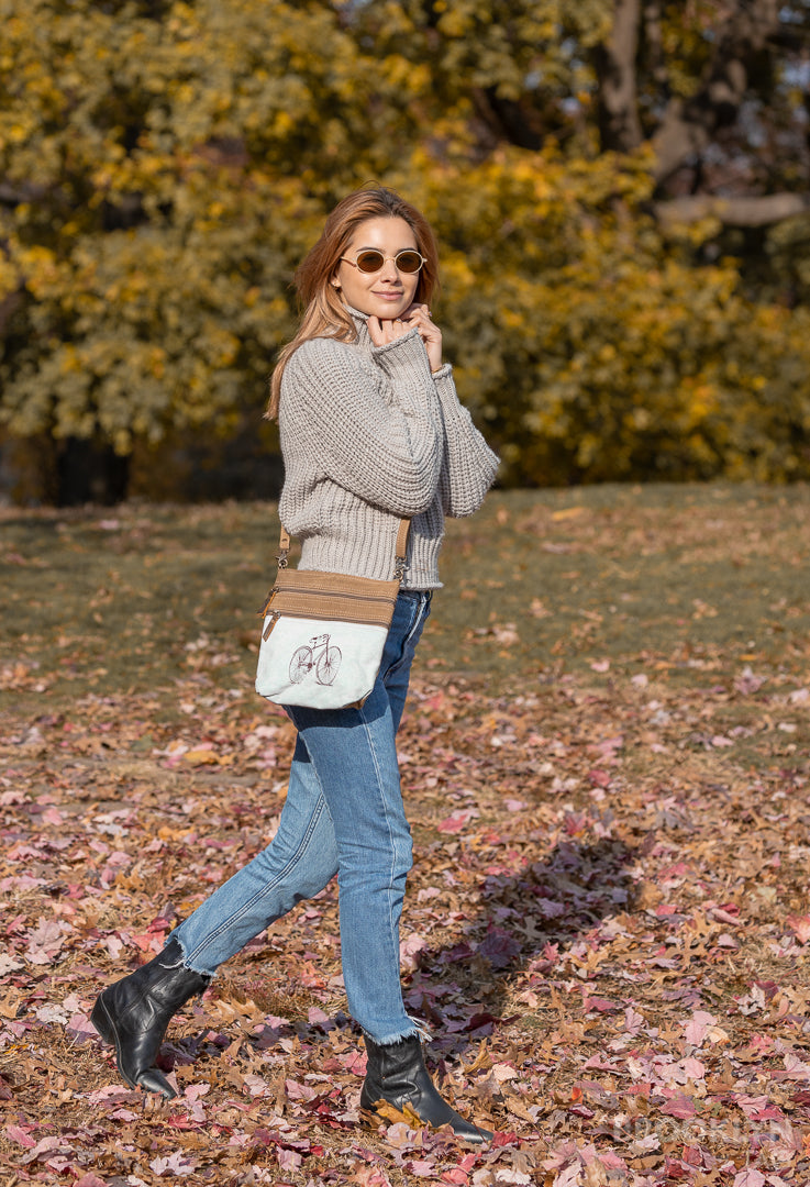 Blue bike Crossbody Canvas Bag