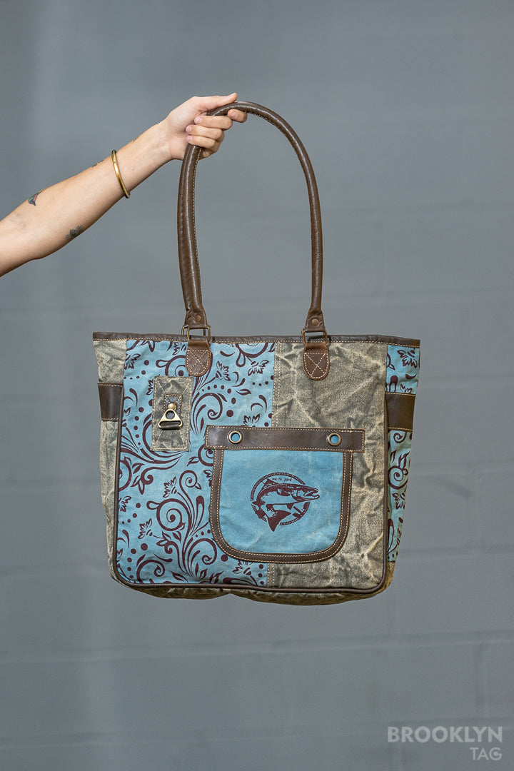 Canvas Tote Bag with Fish & Ornaments