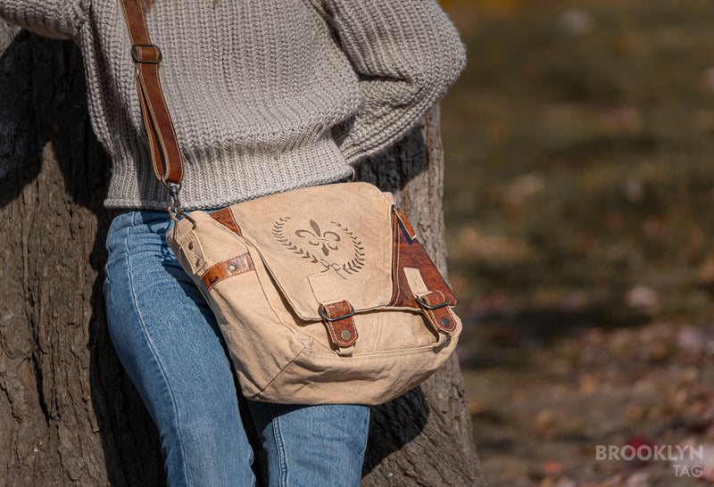 Fleur de Lis Crossbody Canvas Bag