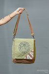 Green Crossbody Canvas Bag with Red Stripes