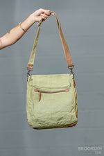 Green Crossbody Canvas Bag with Red Stripes