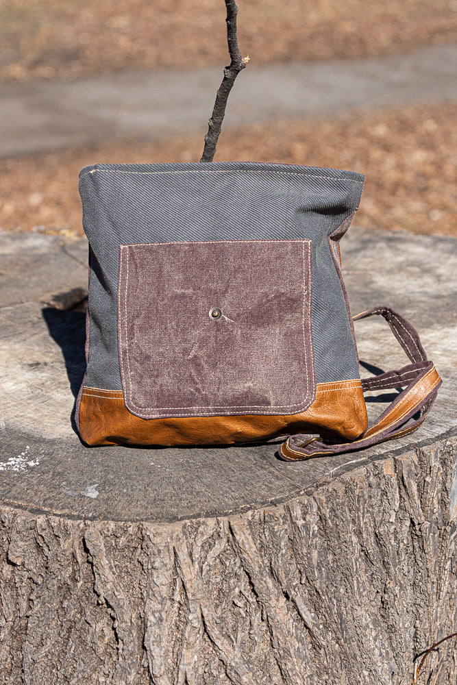 anchor print canvas backpack with faux leather trim Small Canvas Backpack with Ornaments