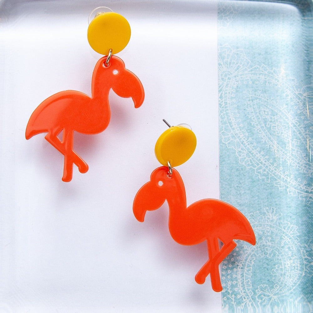 Resin Toucan Earrings, flamengo Statement Earrings, Tropical Bird Post Earrings, Colorful Bird Earrings, Parrot Earrings, Orange Earrings