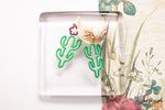 Cactus Stud Earrings, Green Pink Cactus earrings, Cactus Wire Studs, Summer Earrings, Mint Green Statement Earrings, Tropical Beach Jewelry