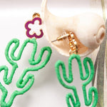 Cactus Stud Earrings, Green Pink Cactus earrings, Cactus Wire Studs, Summer Earrings, Mint Green Statement Earrings, Tropical Beach Jewelry